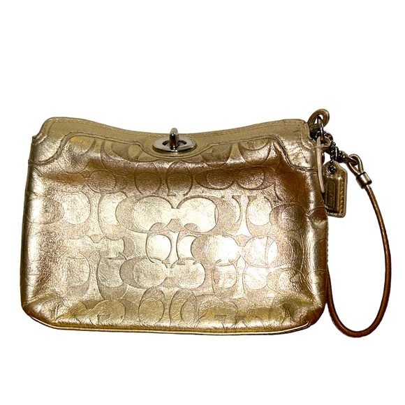 Gold Metallic Coach Wristlet, GUC - Picture 1 of 4